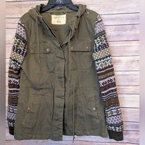 Natural Reflections Utility Jacket Size M | Olive Green Hooded Cargo Jacket #H18